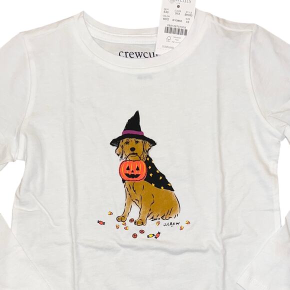 NWT J. Crew Girls' White W/Halloween Witch Pumpkin Dog Graphic Tee - Picture 3 of 9